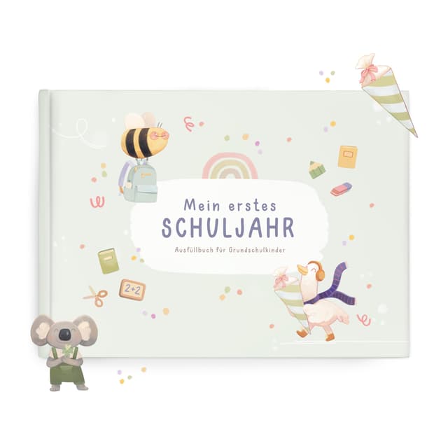 mintkind® Einschulungsbuch Salbei – Mein erstes Schuljahr Erinnerungsbuch für Jungen & Mädchen