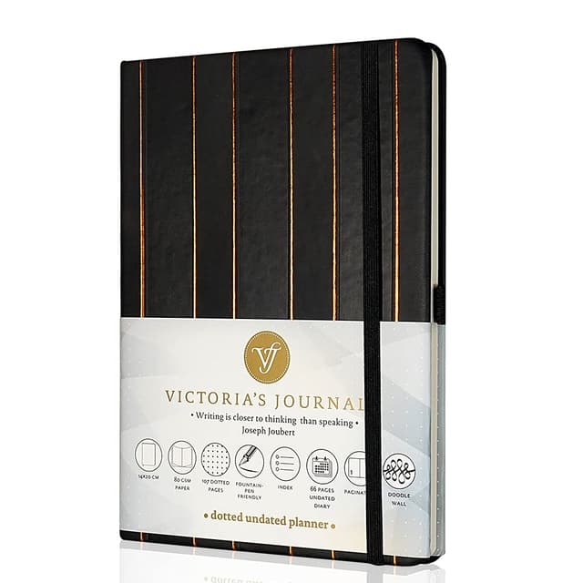 VICTORIA'S JOURNALS Notizbuch mit Punkten, undatierter Planer, Sofia Hardcover, Vintage, A5, Schwarz