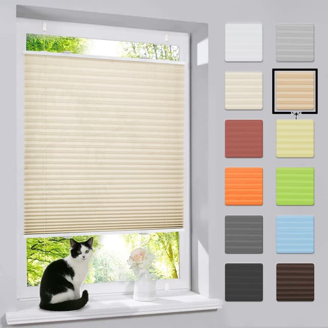 🌟 Super Deal! Plissee ohne Bohren Klemmfix Faltrollo Jalousie Creme 75x80cm 🌞