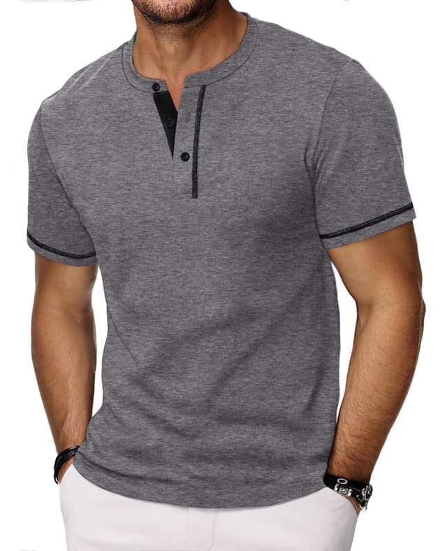 HMIYA Henley Kurzarm T-Shirts für Herren 🌟 Sommerhemd aus Baumwolle 🌈 Color-Blocking-Ärmeln 🎨