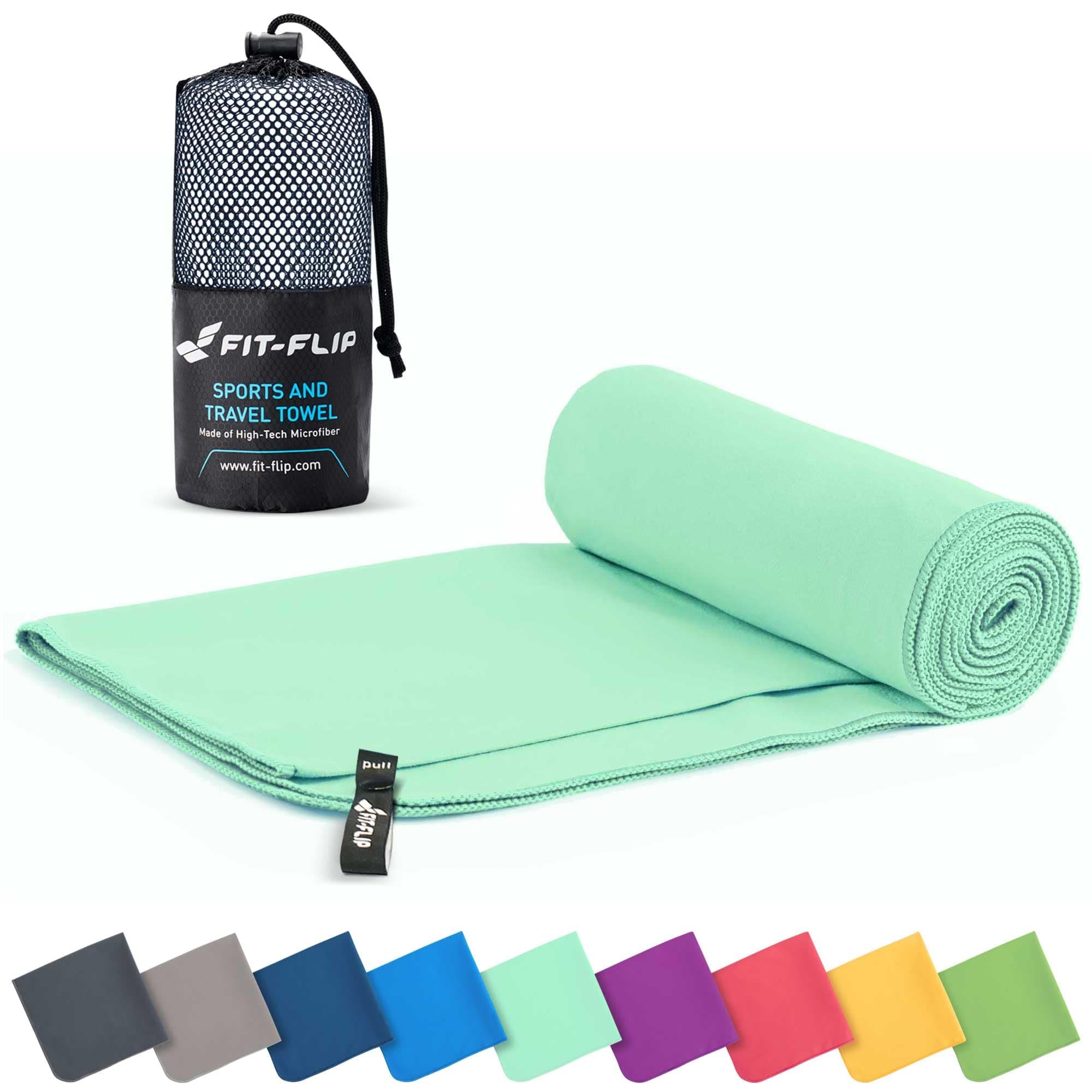 Fit-Flip Mikrofaser Handtuch - Kompakt & Leicht 🌿 Schnell trocknend & saugstark 🌞 Sport, Fitness, Sauna 🏖️ Türkis 90x180cm