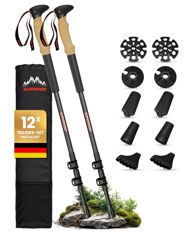 ALPENWERT Wanderstöcke - Carbon oder Aluminium - Teleskop Trekkingstöcke für Damen und Herren