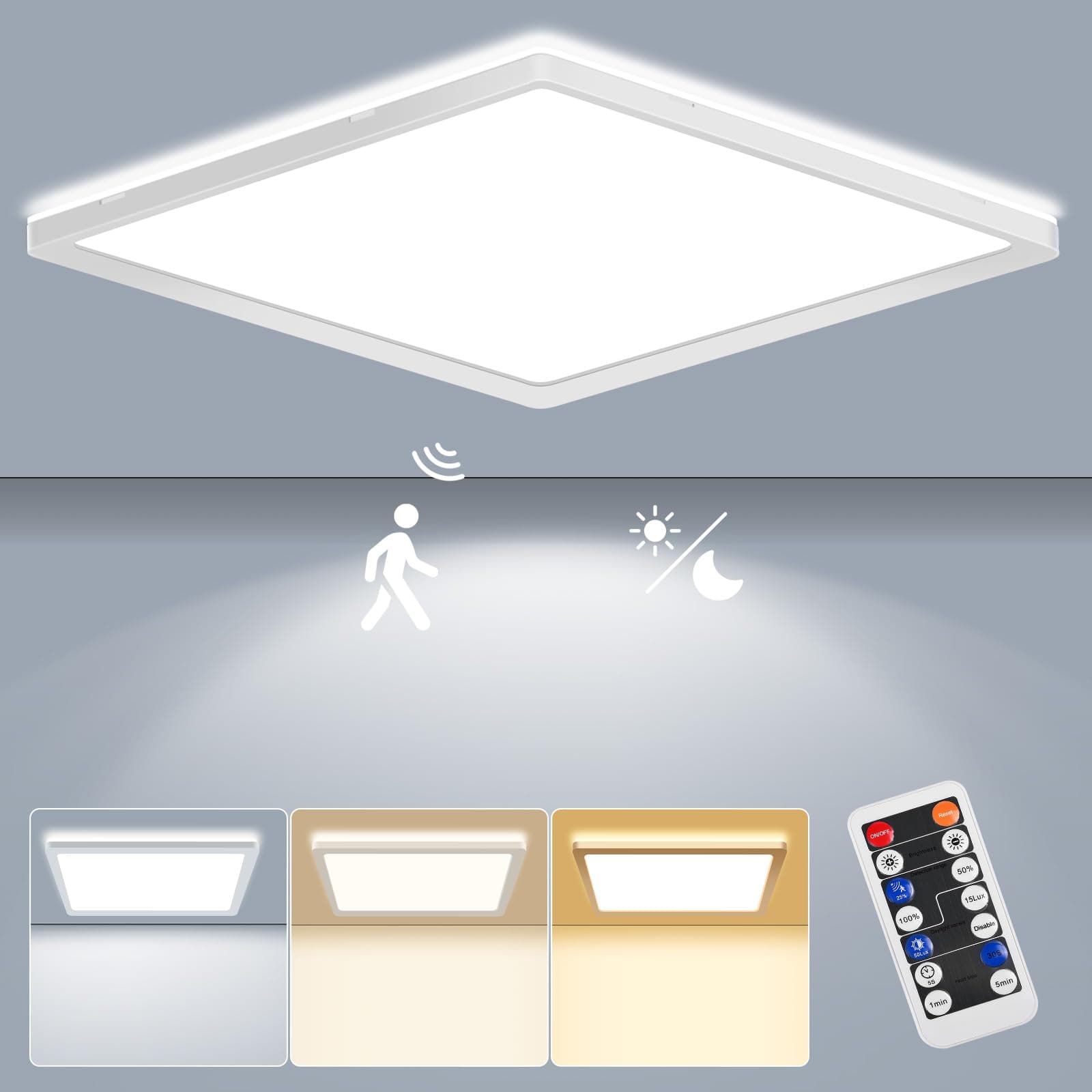 LEZOE LED Deckenleuchte mit Bewegungsmelder, 24W 2400LM Radar Sesor LED Deckenlampe Dimmbar