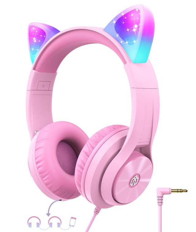 🎧 iClever Kinder Kopfhörer mit Katzenohr-LED-Lichter 🐱🌈