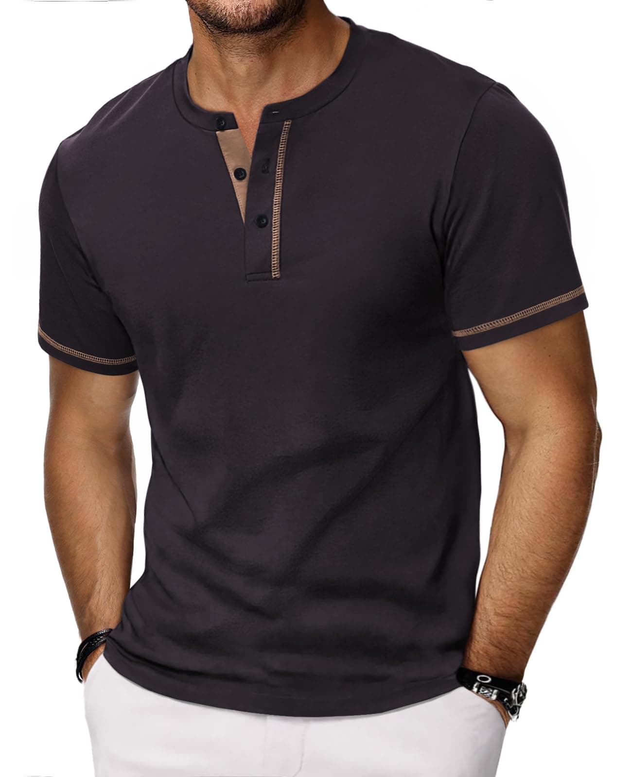 HMIYA Henley Kurzarm T-Shirts - Sommerhemd für Herren XL Dunkelgrau 😎👕