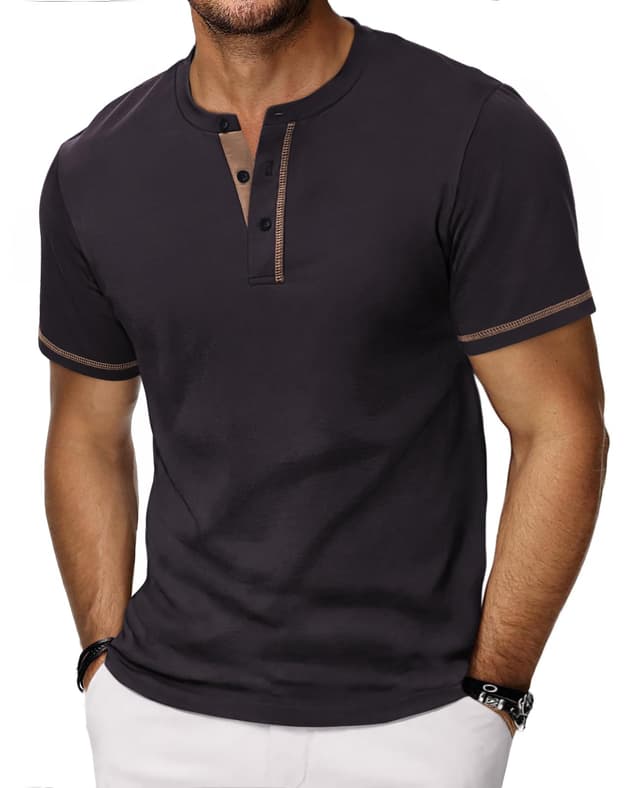 HMIYA Henley Kurzarm T-Shirts - Sommerhemd für Herren XL Dunkelgrau 😎👕