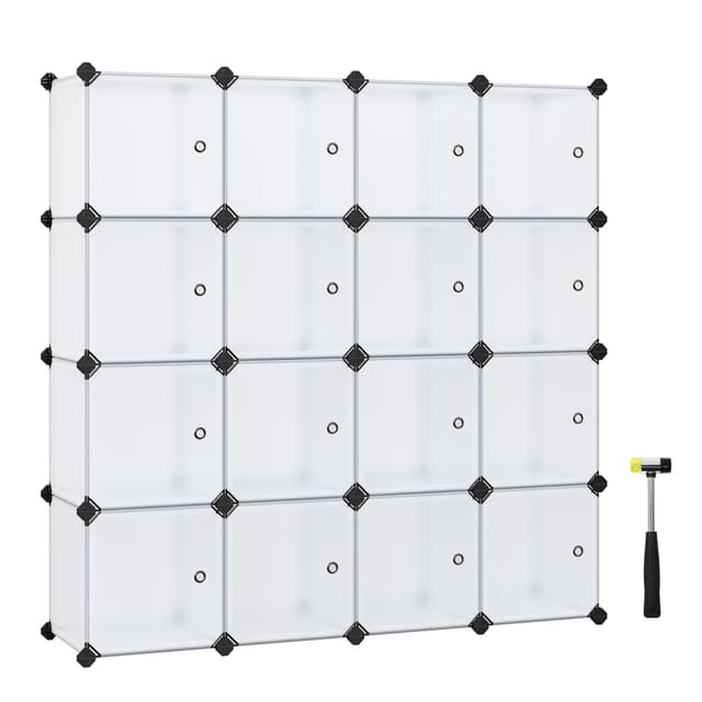 SONGMICS Regalsystem, Schuhregal, Set aus 16 Würfeln, Kleiderschrank aus Kunststoff
