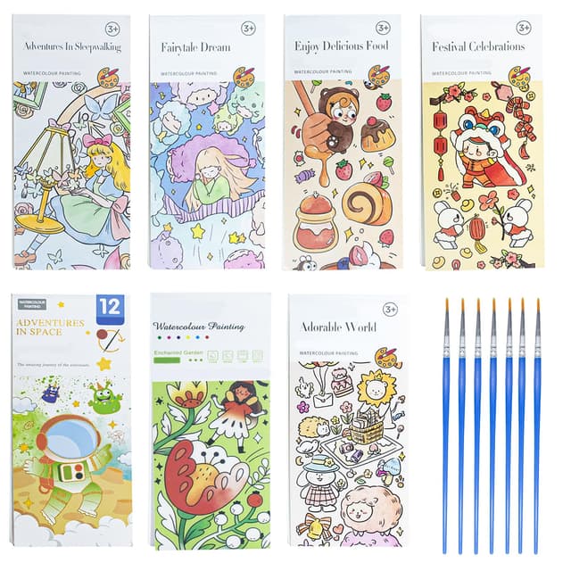 🎨 ZWQLZG 7er Pack Taschenmagie Aquarell Malbuch 🌟 Fantasie Thema Ausmalbuch für Kinder