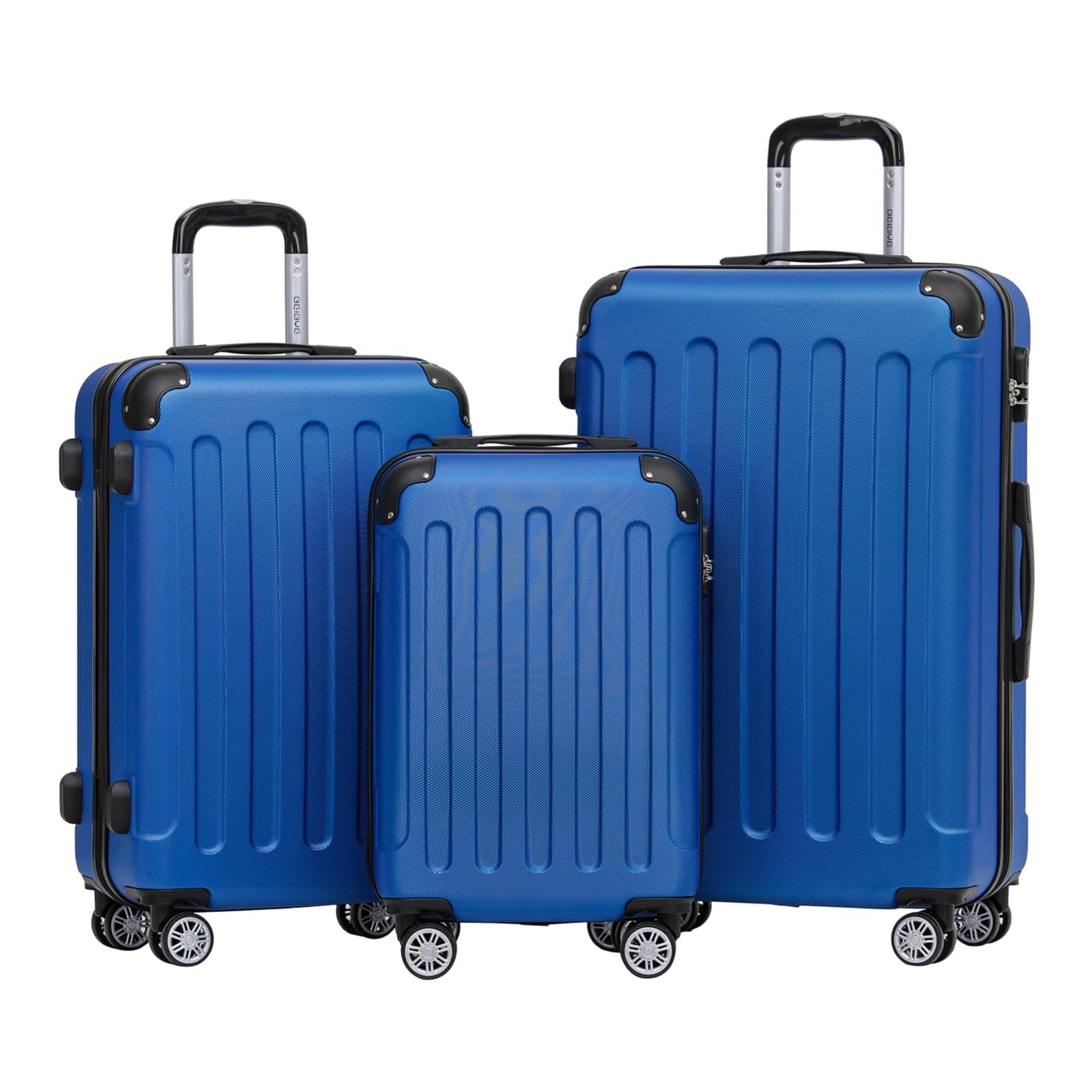 🧳✈️ BEIBYE Hartschalen-Koffer Trolley Rollkoffer Reisekoffer Handgepäck 4 Rollen (M-L-XL-Set) (Blau, Set) Blau Set