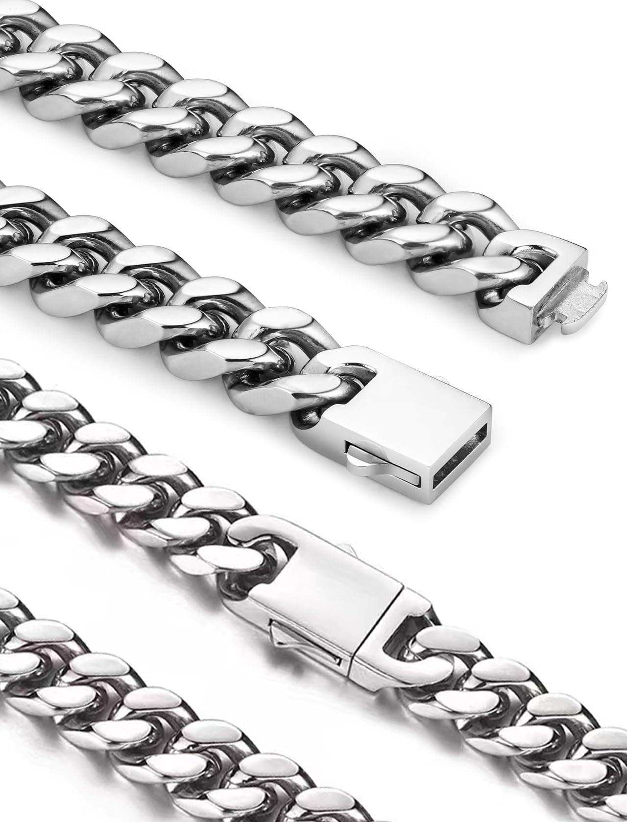 Inscca Kette Herren Edelstahl Massiv Ketten für Damen Silber Panzerkette Chirurgenstahl 316L 7/9/11/13mm Edelstahlkette 🌟 Panzer Cuban Halskette Dünn/Dick Konigskette Hip-Hop Jungen 45/50/55/60/70 cm 46 cm 05: (Silber) 13mm Breite