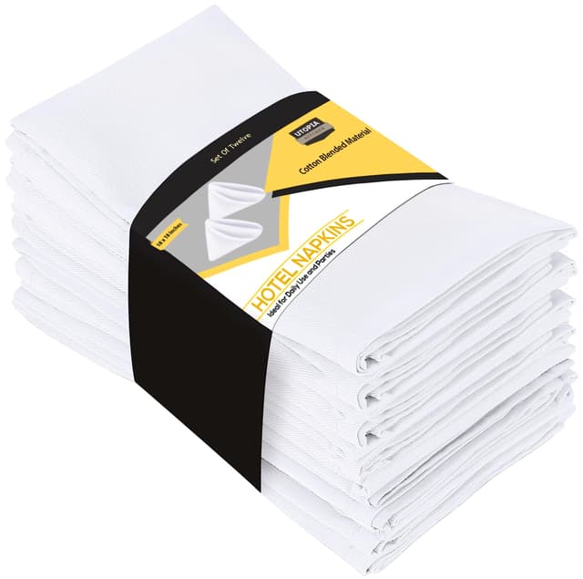 Utopia Kitchen Stoffservietten [12er Pack, Weiß] 46x46 cm - Vorteilspackung!