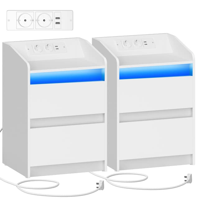 🌟🌙 Stilvoller Nachttisch 2er Set mit LED-Lichtern und Ladestation 📱🔌