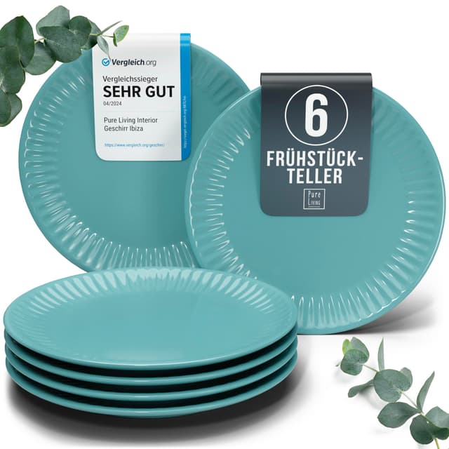 🍽️ Steingut Frühstücksteller 6 Personen Hygge TESTSIEGER | Traumhaftes Skandinavisches Steingut Dessertteller Set