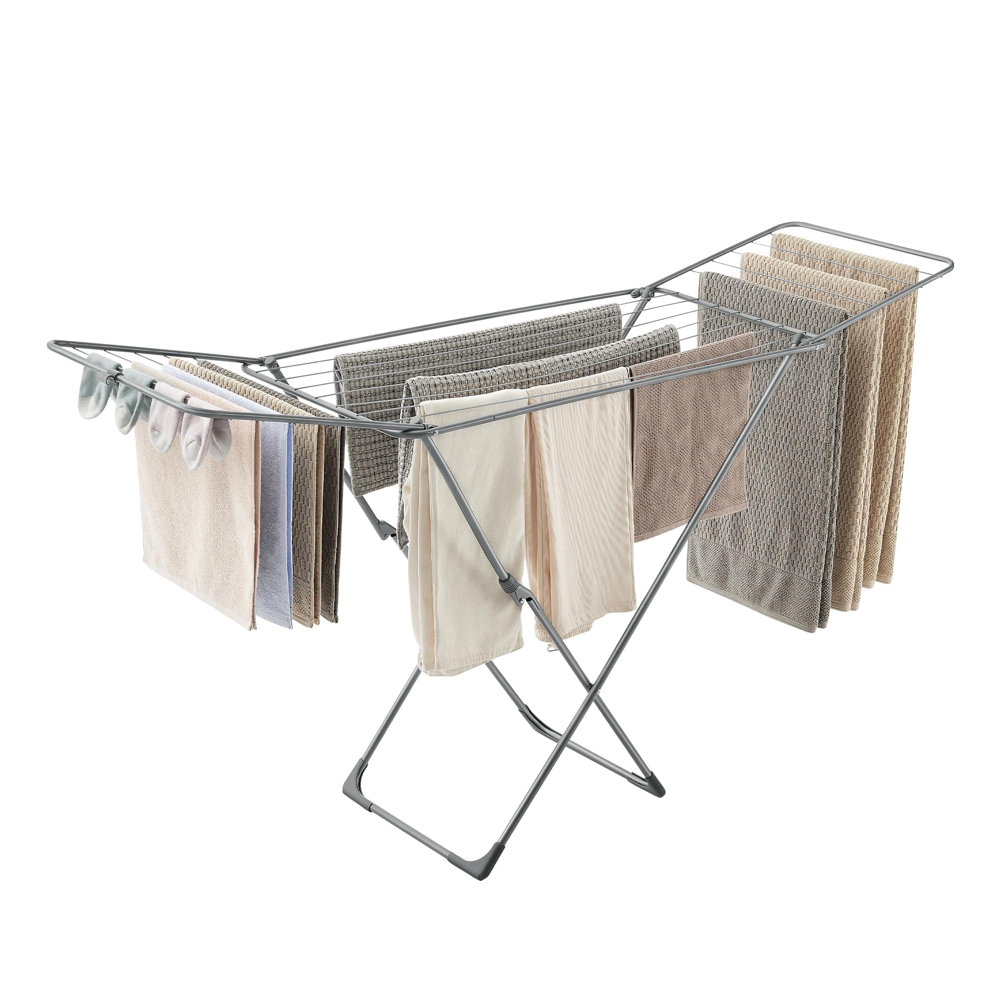 SONGMICS Wäscheständer, Standtrockner klappbar, Flügelwäscheständer, freistehend, für Innen- und Außenbereich, grau LLR540G01 🌞