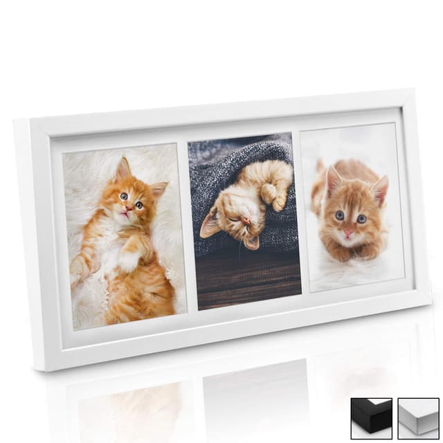 🖼️ Bomoe Bilderrahmen Collage für 3 Fotos 10x15 cm – Fotorahmen aus Holz, Kunststoffglas, Metall-Aufhängung & Passepartout Multirahmen 10x15 Weiß
