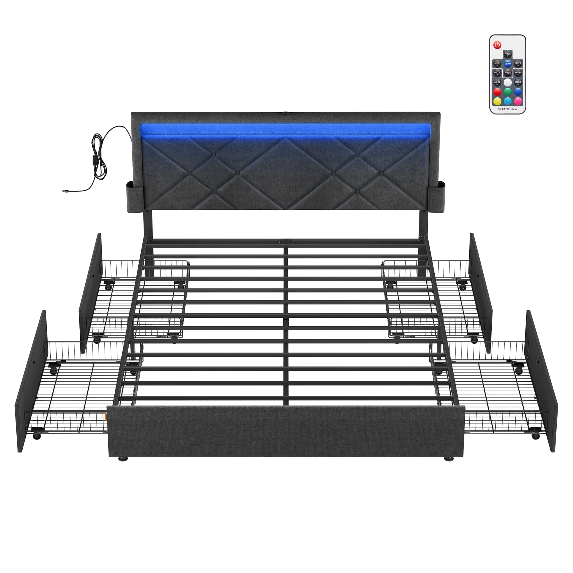 VASAGLE Doppelbettgestell mit LED-Licht und Ladestation