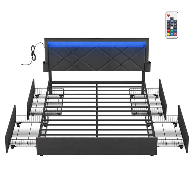 VASAGLE Doppelbettgestell mit LED-Licht und Ladestation