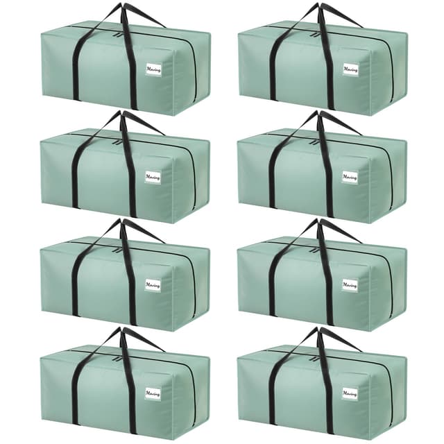 📦 Dntorx 8 Stück 120L Aufbewahrungstasche - 8er-Pack Hellgrün 120l - Umzugskartons Große mit Reißverschluss Griff Faltbar