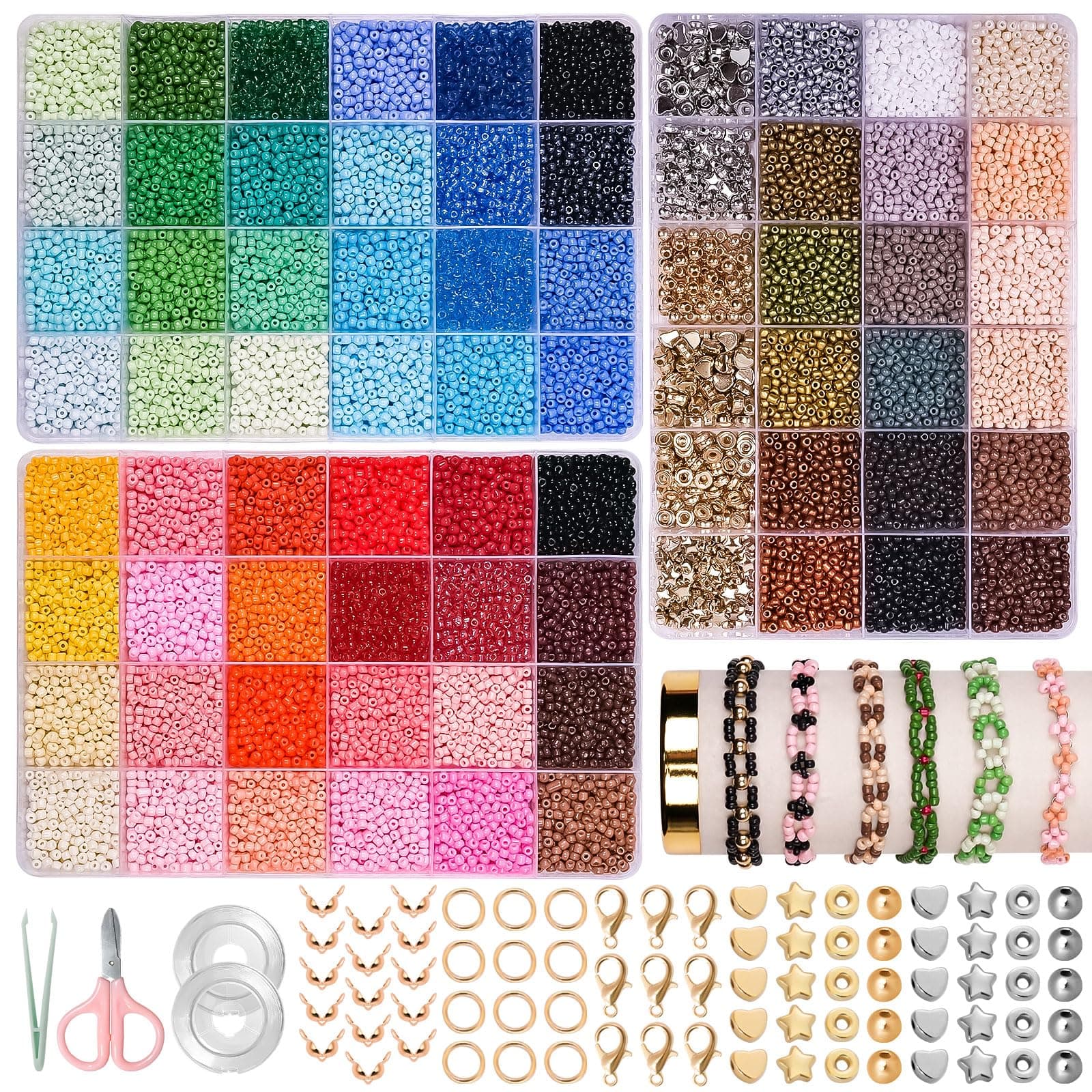 JHWELRG 36500 Stück 72 Farbe Bunte Perlen für Armbänder 3mm Perlen Set
