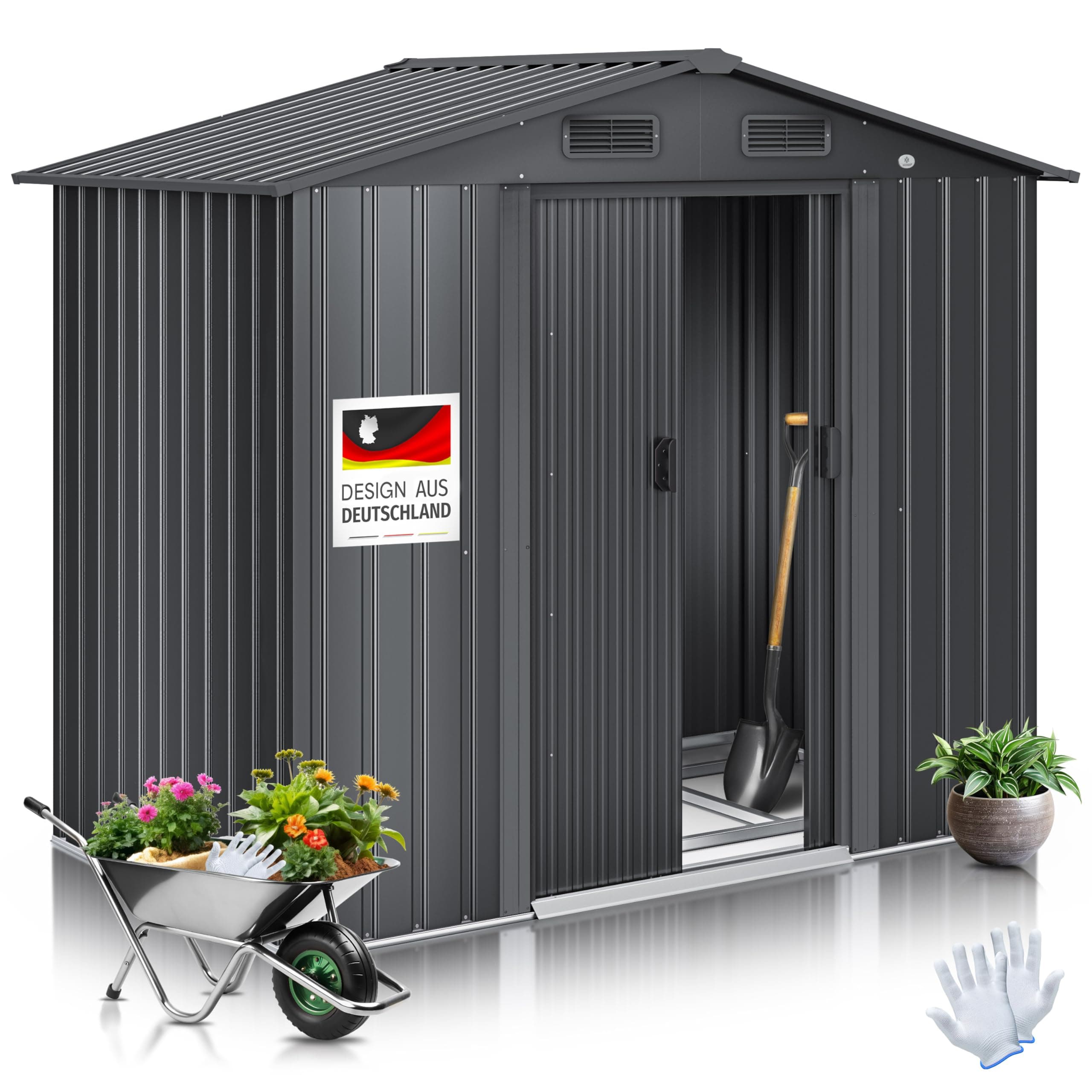 🏡 KESSER® XL Metall Gerätehaus 4,2m³ mit Fundament 🧤 | Gartenhaus Schrank Anthrazit