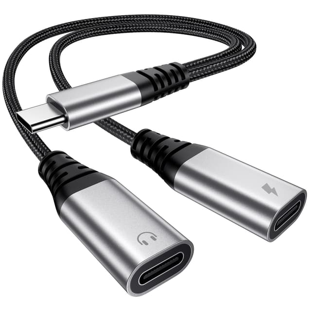 🔌🎧 USB C Splitter 1 zu 2, USBC Verteiler Doppelstecker, USB C Kopfhörer Adapter und Laden für iPhone 16 15 Plus Pro Max, iPad Pro Air Mini, Samsung S25 S24 S23 S22 S21 S20 Ultra, Google, Laptop usw 2UC-712