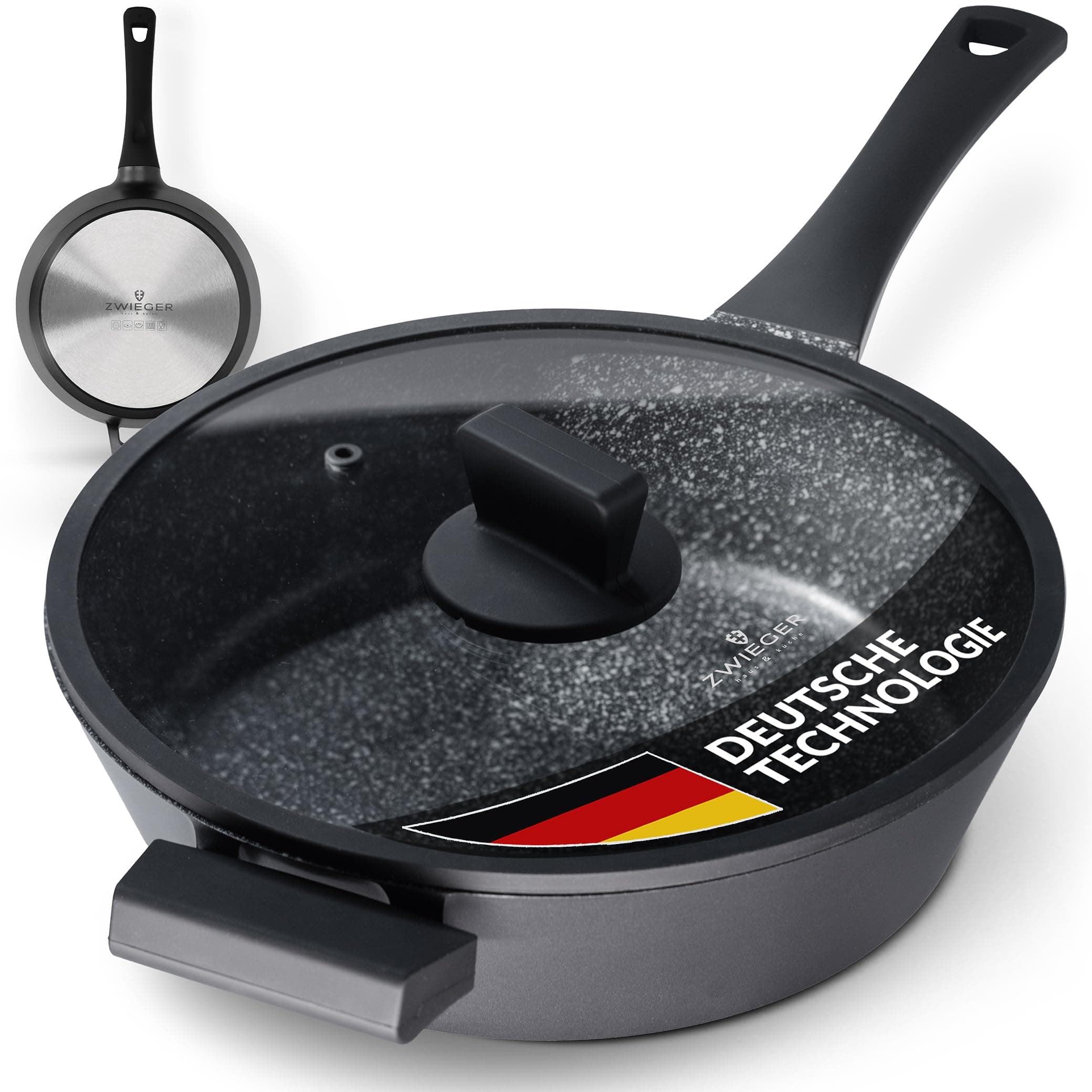 ZWIEGER Große Pfanne mit Deckel 28cm – Schmorpfanne 28 cm hoher Rand 🍳