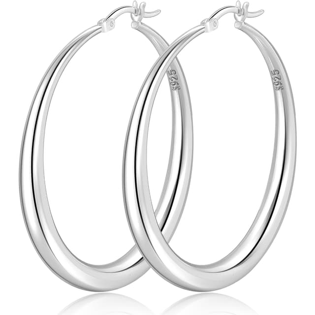 PABBEU Ohrringe Silber 925 Creolen Hypoallergen Klobig Creolen Silber Groß Dick Creolen Ohrringe Leichte Silber Ohrringe Damen Mädchen 35/40/50MM T 50mm silber