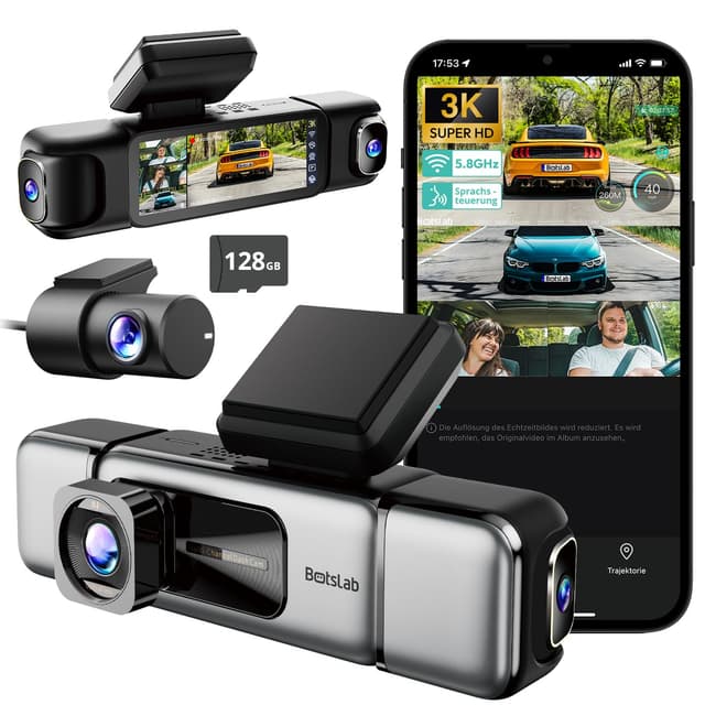 BOTSLAB 4 Kanal Dashcam Auto Vorne Hinten | 3K 4 Kanal 560° Dashcam | Super Nachtsicht & Parküberwachung | G980H 4 Kanal