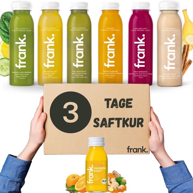 Frank Juice Saftkur 3 Tage | 18 x 330ml Säfte + 3 x 60ml Bio Ingwer shot