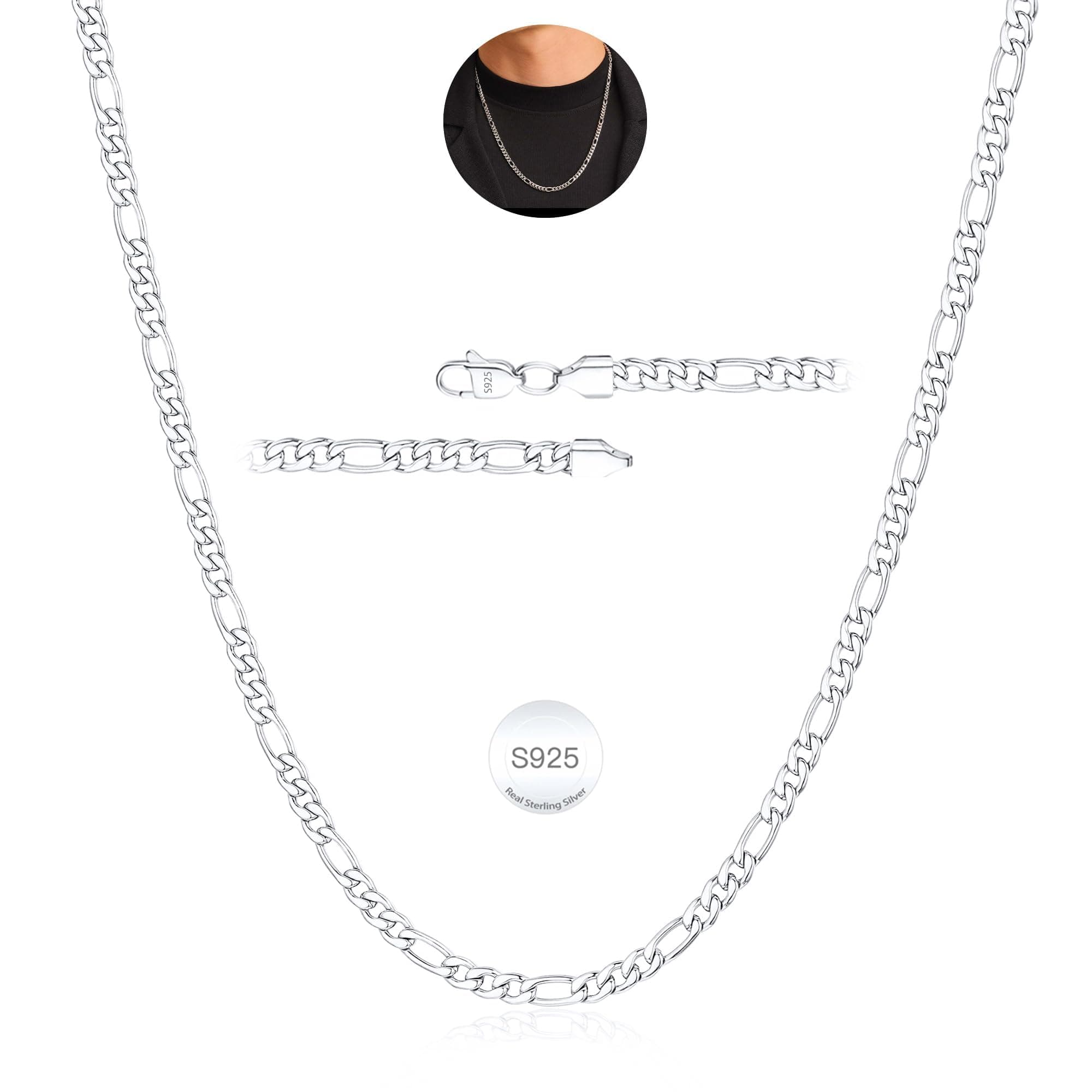Rajputana S925 Sterling Silber Figaro Kette für Herren 🌟 Robuste Halskette in verschiedenen Größen