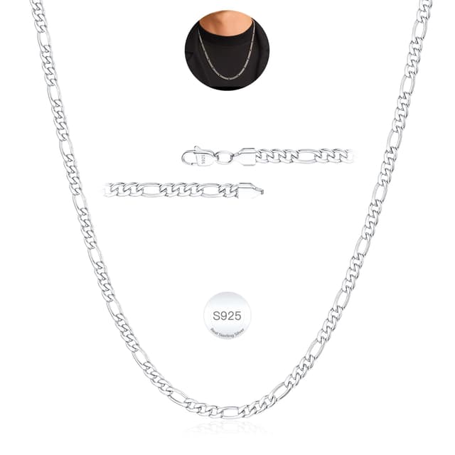 Rajputana S925 Sterling Silber Figaro Kette für Herren 🌟 Robuste Halskette in verschiedenen Größen