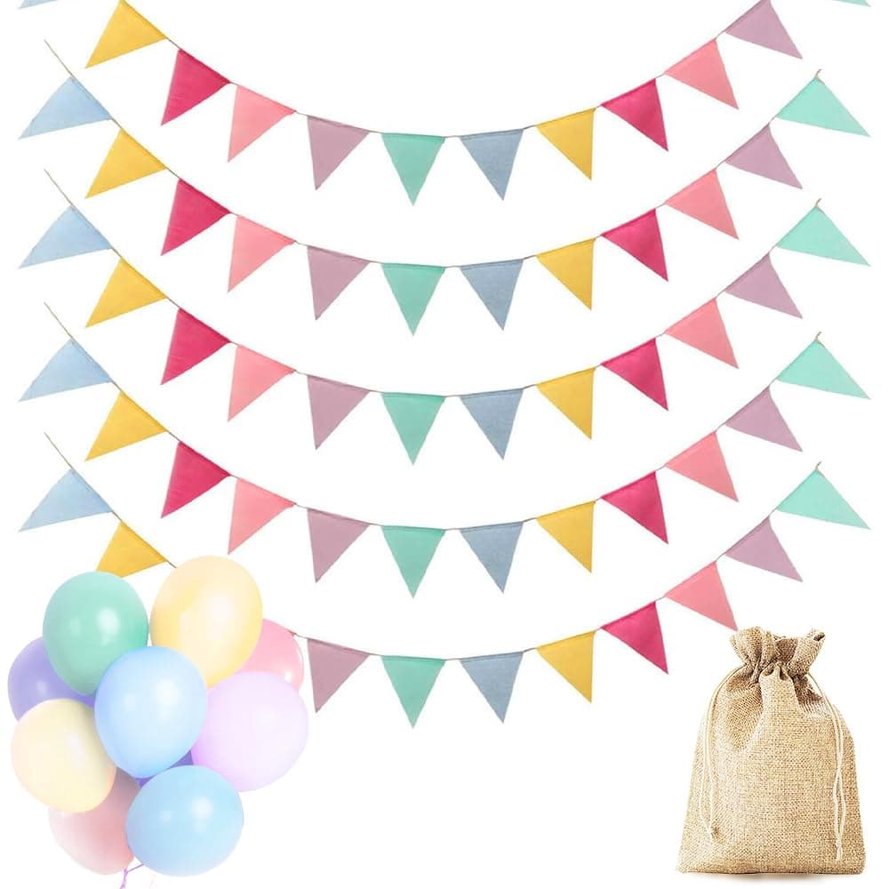 🎉 Dusor Wimpelkette Set - 5 Stück 5M 60 Wimpel 🎈