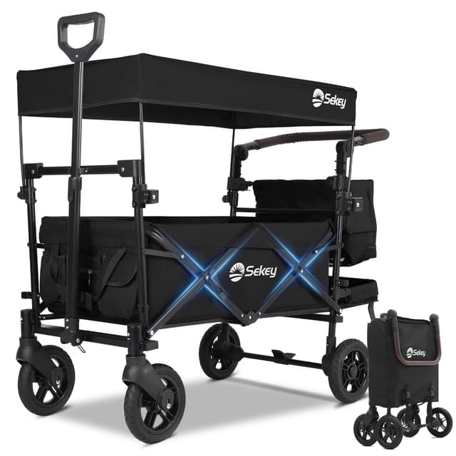 🌟🚗 Sekey Faltbarer Bollerwagen mit Dach 2 Kinder, Bollerwagen Faltbar Kinder 100KG Tragkraft 🌟🚗
