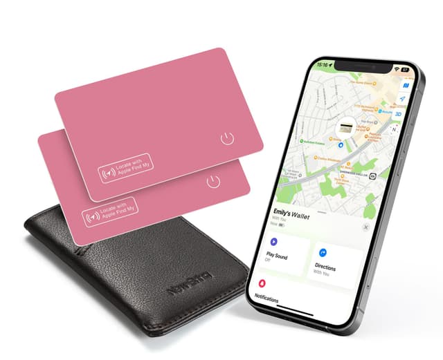Reyke Dünne Geldbörsen-Tracker-Karte, wiederaufladbarer Geldbörsenfinder, Pink 2er Pack