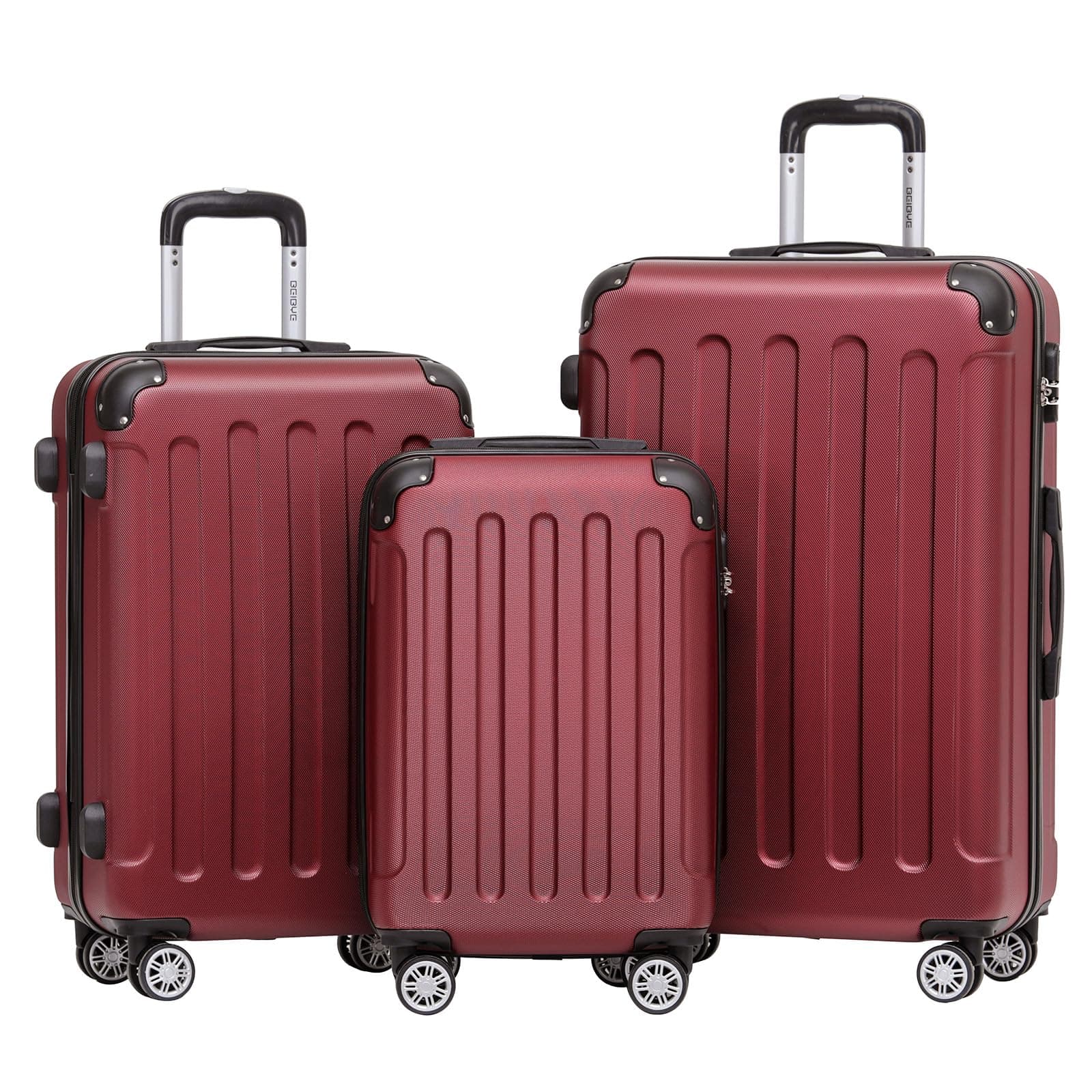 🧳🔒 BEIBYE Hartschalen-Koffer Trolley Rollkoffer Set Weinrot