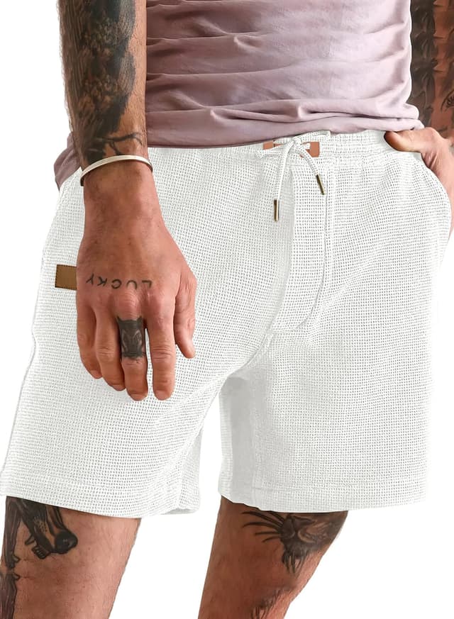 JMIERR Kurze Hosen Herren Waffel Shorts Sommer Freizeit 🩳