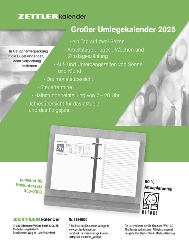 📅 Zettler - Großer Umlege-Kalender 2025 📆