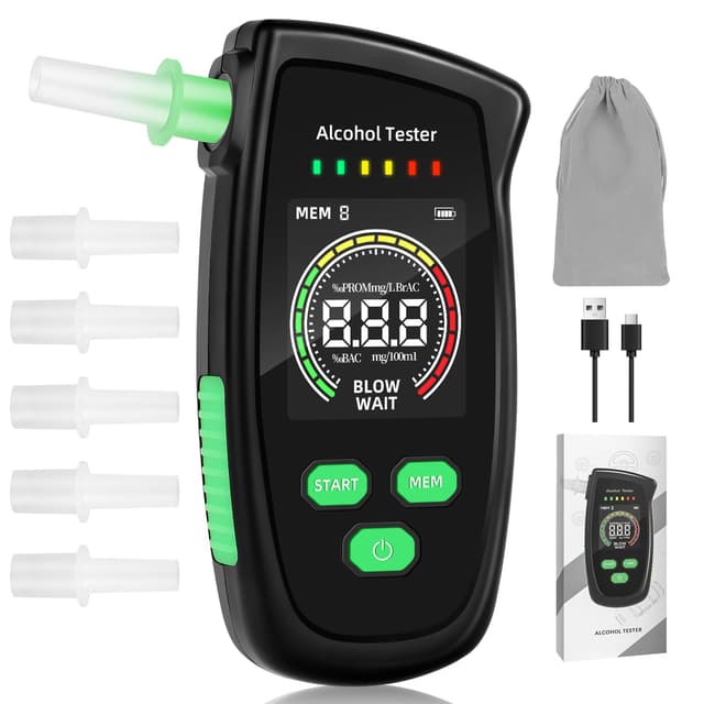 🍹🚦 BEE&FLOWER Tragbarer Alkoholtester zertifiziert – wiederaufladbarer Alkoholtest mit 5 Mundstücken 🚦🍹
