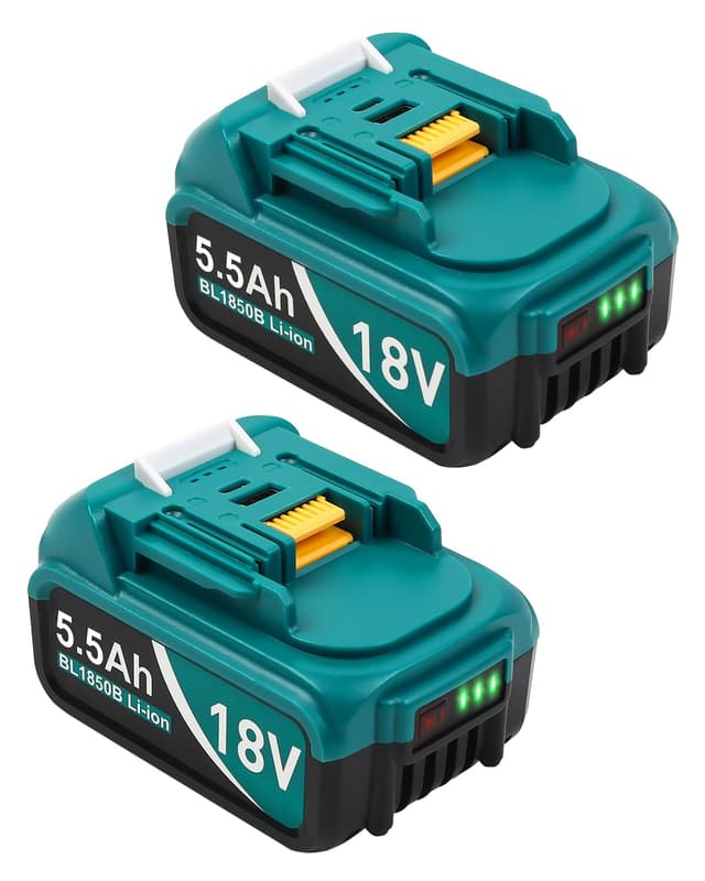 🔋🛠️ 5500mAh Li-Ion Ersatzakku für Makita Akku 18V BL1860B BL1850B BL1840B BL1830B BL1820B BL1815N mit LED Werkzeugakku（2 Stücke） Grün1