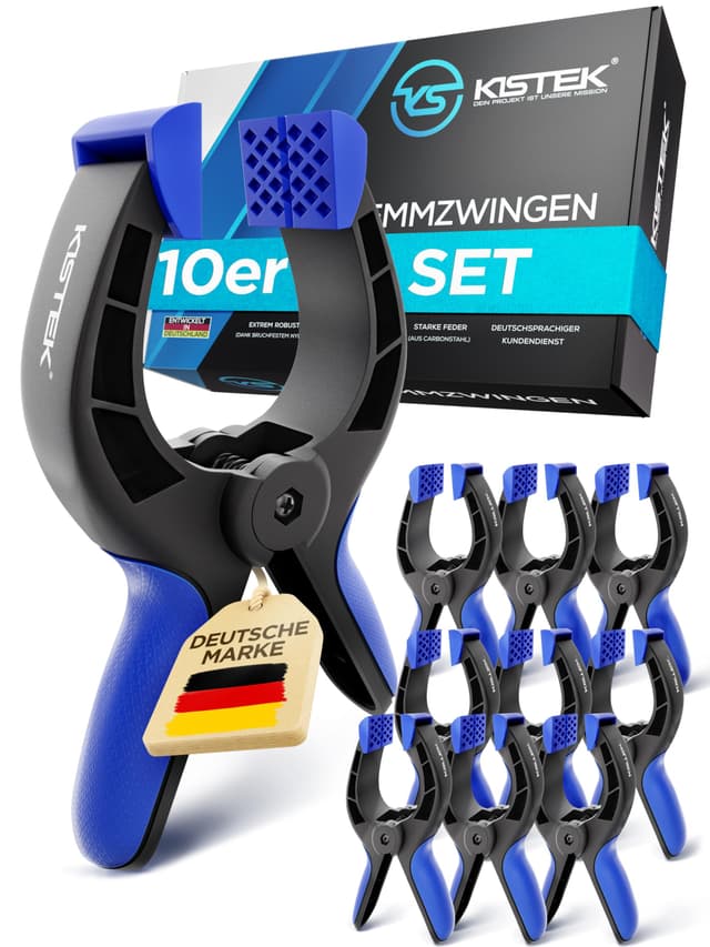 KISTEK® Klemmzwingen Set [10 Stück] - Federklemmen mit über 8cm Spannweite und starker Spannkraft