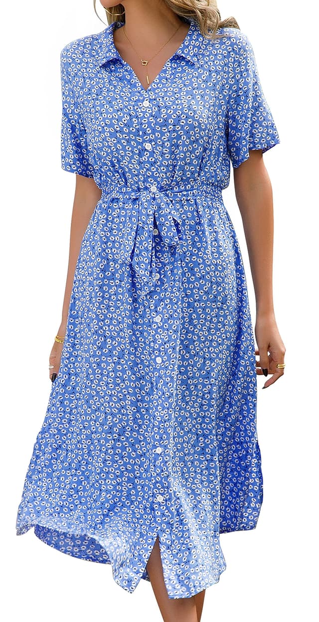 👗 Sommerkleid Damen V-Ausschnitt Blumendruck Kleid Strandkleid Sexy Midikleid Partykleid