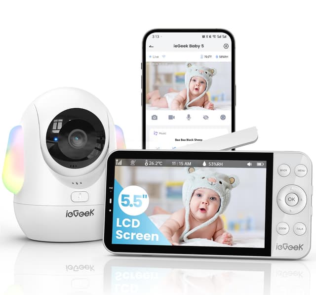ieGeek Babyphone mit Kamera 2,5K/4MP, 5,5 Zoll WLAN Video babyfone PTZ 360° 📹👶