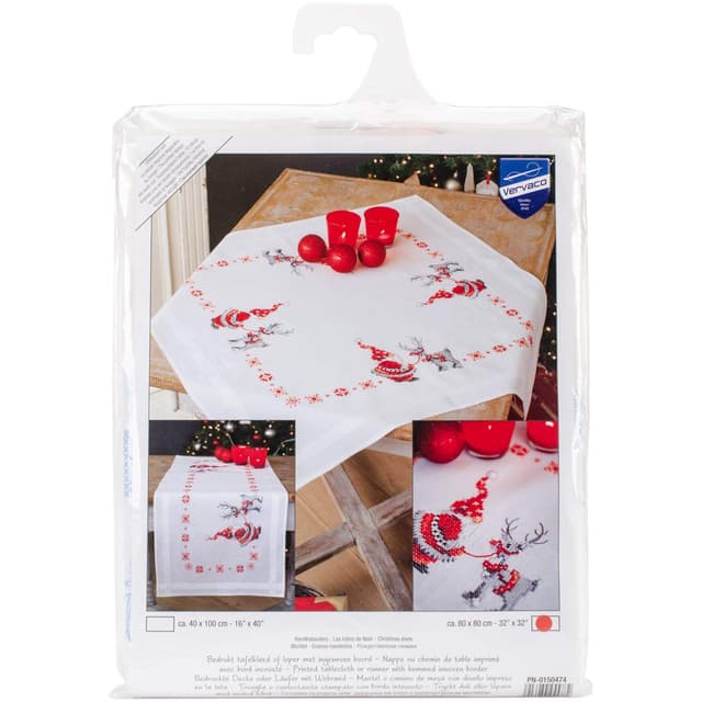 🧵 Vervaco Kreuzstich Stickpackung Tischdecke Wichtel Stickdecken Set 80x80cm 🎨