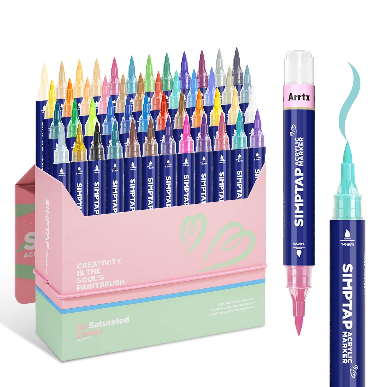 Arrtx Acrylstifte für Steine Bemalen, 48 Farben Simptap Top Valve Action Acrylmarker