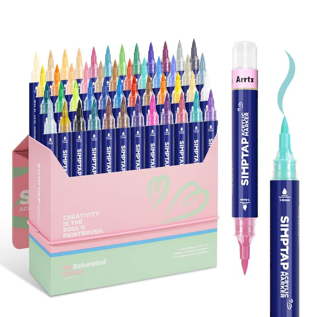 Arrtx Acrylstifte für Steine Bemalen, 48 Farben Simptap Top Valve Action Acrylmarker