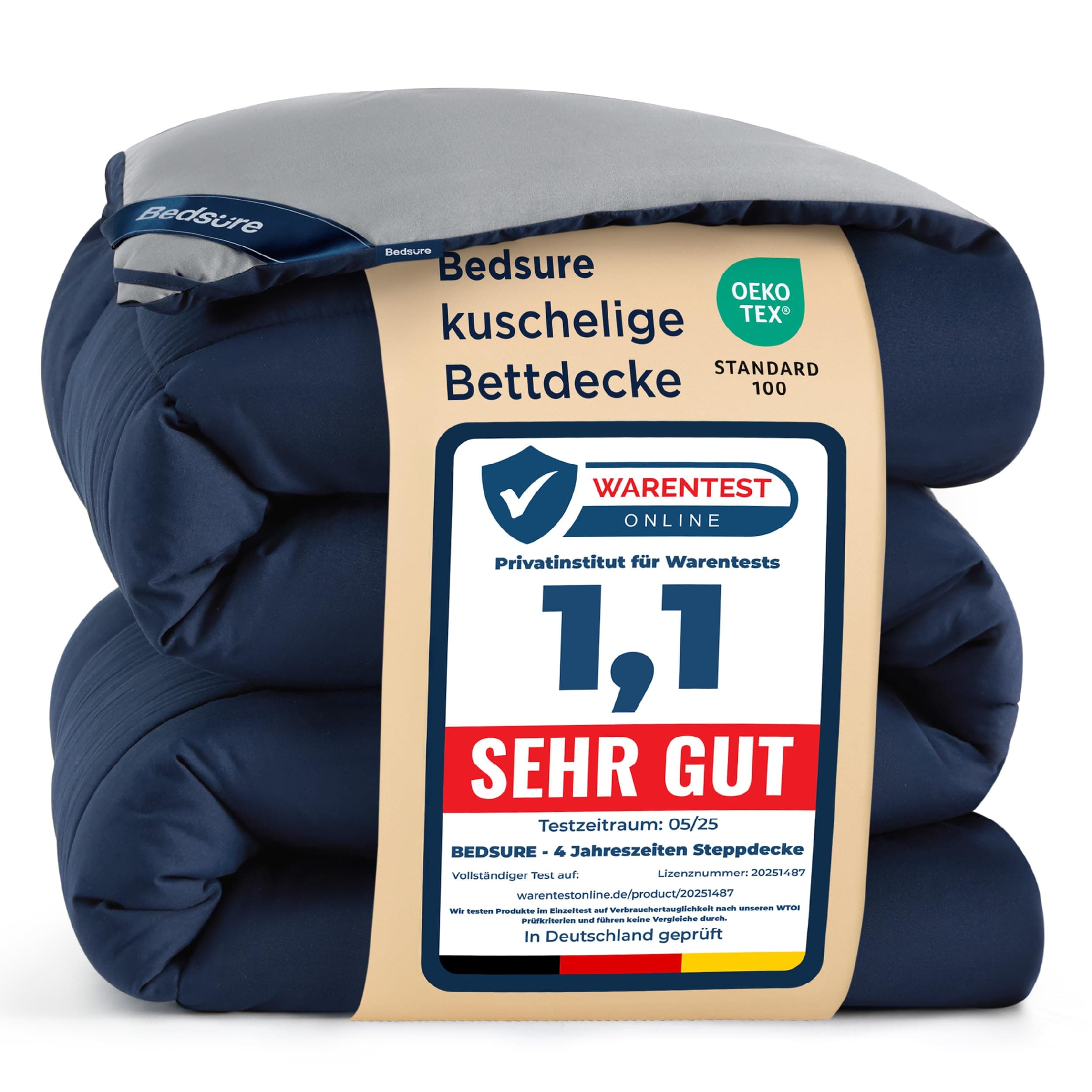 🛌🌬️ BEDSURE Bettdecke 240x220 Ganzjahresdecke Steppdecke - Bettdecke Ohne Bezug 240x220cm 300GSM - 4 Jahreszeiten Bettdecken Wende Blau/Grau