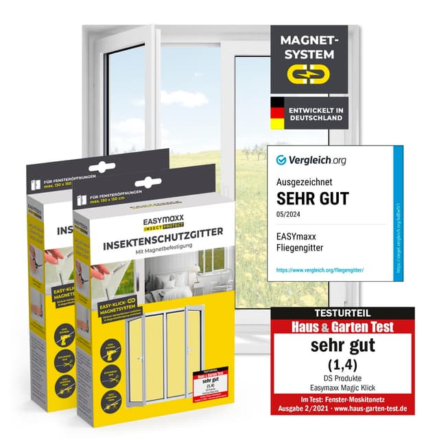 🦟🪰 EASYmaxx Insect Protect Fliegengitter Fenster mit Magnetbefestigung | Mückenschutz Magnet - leichte Montage [2 Stück]
