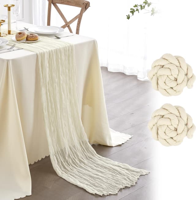 🌿🌸 FOLAI 2 Stück Boho Tischläufer aus Käsetuch Table Runner Table Cloth – Rustikale Hochzeitstischdeko 🌸🌿