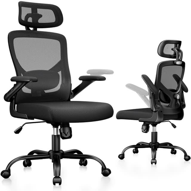 🪑 Marsail Bürostuhl Ergonomisch Schreibtischstuhl mit Verstellbarer Lordosenstütze, Kopfstütze und Armlehne - Deep Black