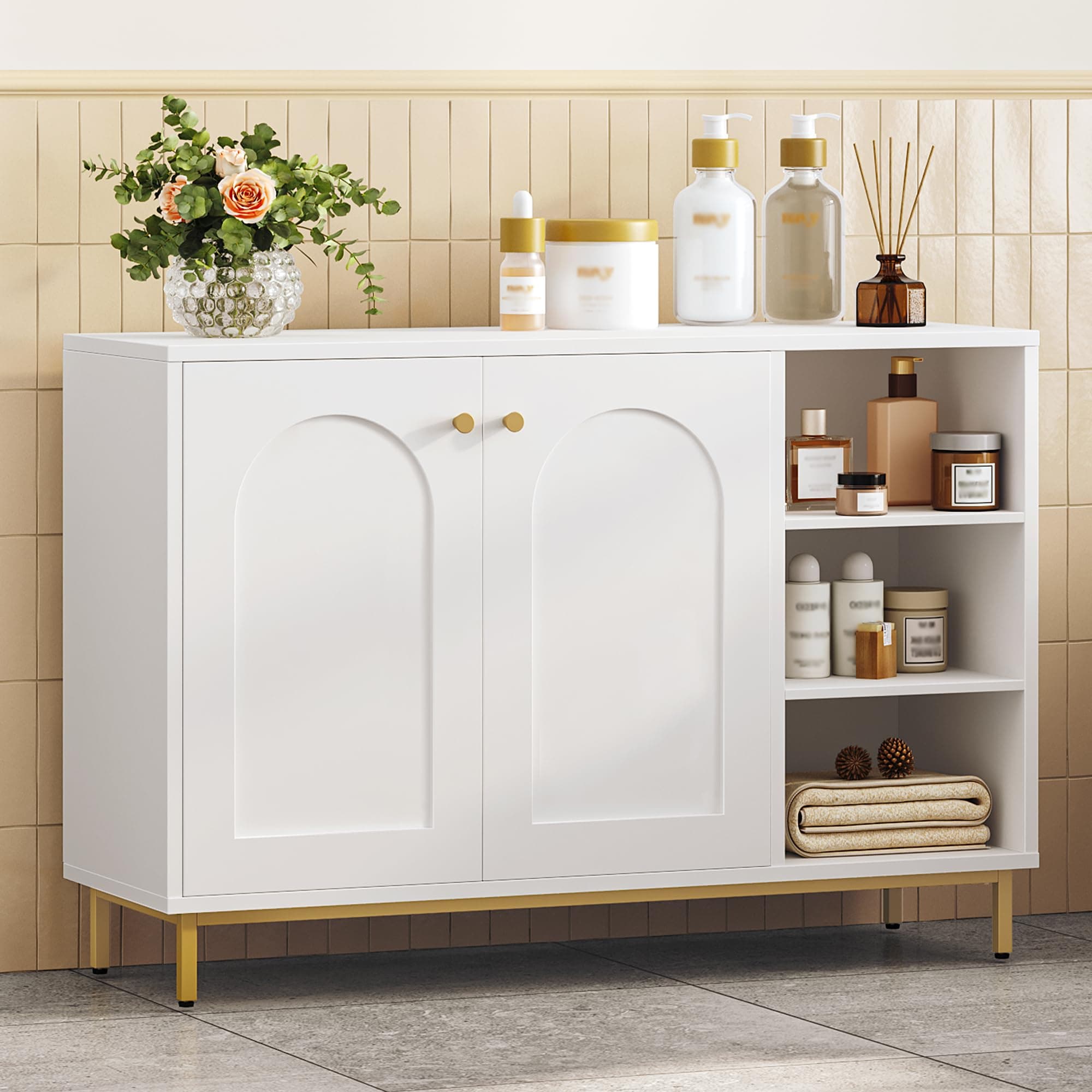🌟 Großer Stauraum! Hzuaneri Badezimmerschrank, Sideboard, Weiß SC10203G